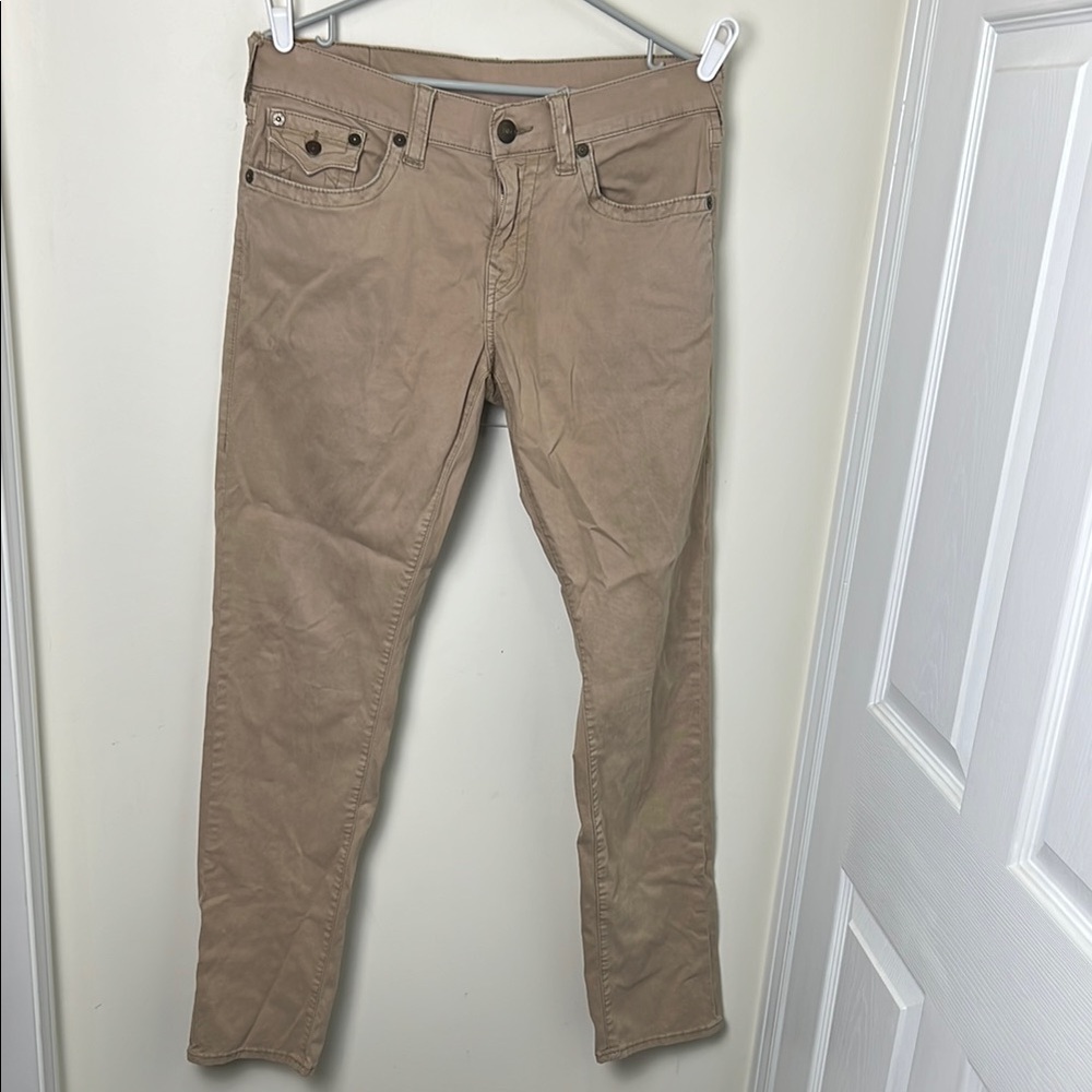 True Religion Men Tan Classic Relax Slim Fit Khaki Pants Size 32